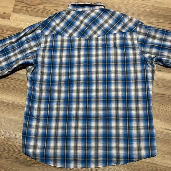 Wrangler western snap up shirt Blue plaid Pearlized snaps Long sleeves Mens XL - Picture 13 of 14